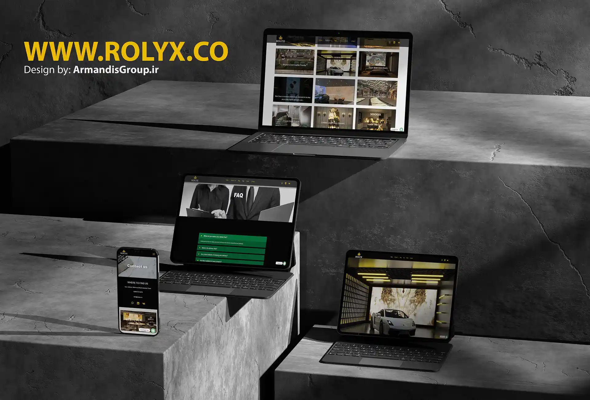 طراحی سایت صادراتی فروش سنگ برای رولیکس Rolyx توسط تیم آرماندیس | طراحی سایت انگلیسی صادرات سنگ | سئو و پشتیبانی وبسایت فروش سنگ صادراتی